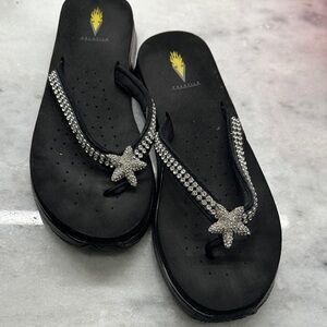 Volatile Black Sandals with Crystal Starfish